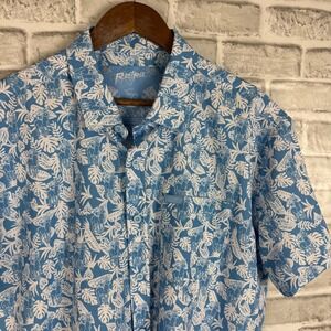 Retro Rifle Foraging Shirt Men Large Blue White Llama Tropical Stretch Button Up